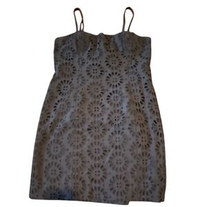 Lilly Pulitzer Shelli Navy Blue Floral Eyelet Tie Back Shift Dress Size 6